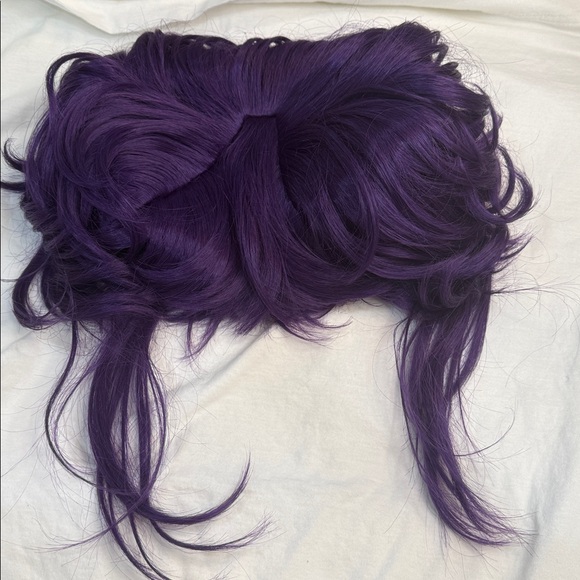 Petite purple Short Double pouf poof wig anime style Cosplay Beehive Costume Sm main image 4